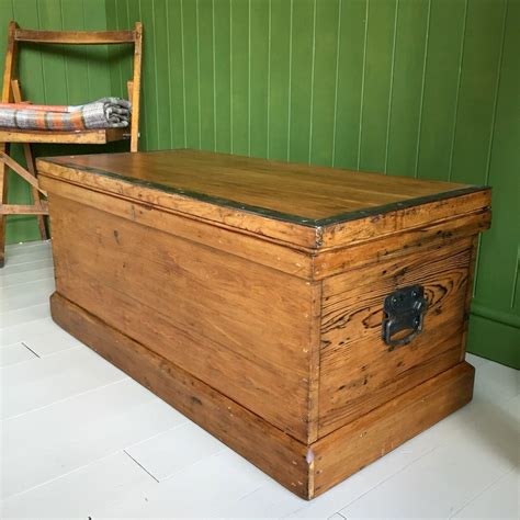 Antique Pine Chest Victorian Rustic Wooden Trunk Coffee Table Box Old