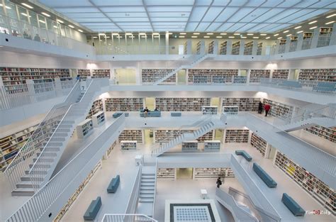 As a cool nod to the fact that the building is a storehouse of words, the word 'library' is installed in four. City Library, Stuttgart, Germany, Germany