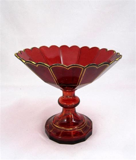 Antique Bohemian Ruby Red Glass Bowl In Bohemian Glass