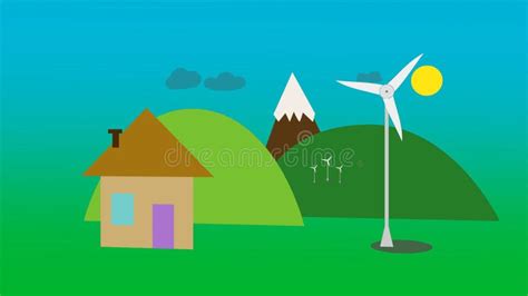 Wind Energy Concept Cartoon Animation Showing How Wind Turbines