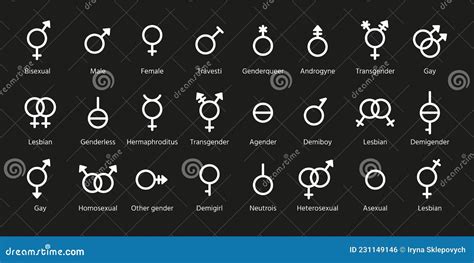 Gender Symbols Sexual Orientation Signs Vector Illustration Set Outline Icons Stock Vector