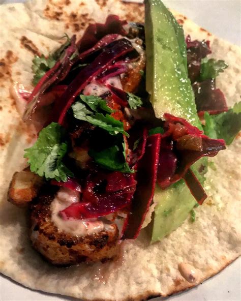 Homemade Blackened Fish Tacos Pickled Red Cabbage Chipotle Crema