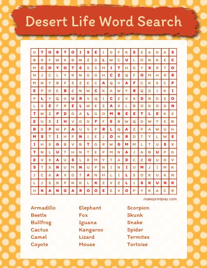 Desert Life Word Search Pdf Ready To Print And Play Customize The