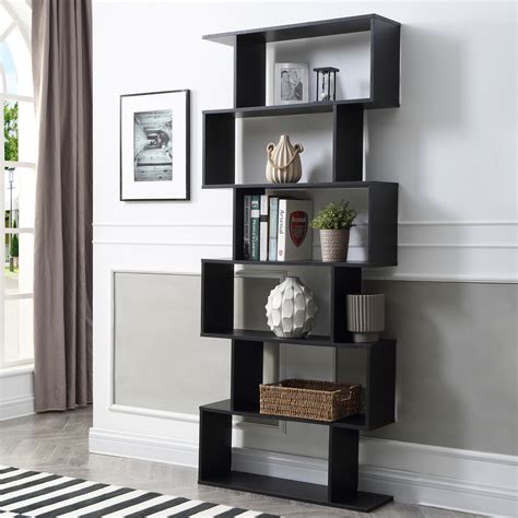 Modern Staggered 6 Shelf Luke Bookcase Black Christies Home Living