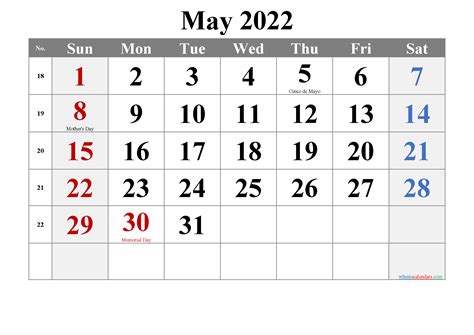 Free yearly calendar 2022 is available here in blank & printable format. Editable May 2022 Calendar-Template No.tr22m17