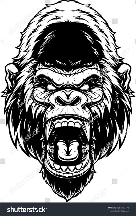 Vector Illustration Ferocious Gorillas Head Screaming Stock Vector