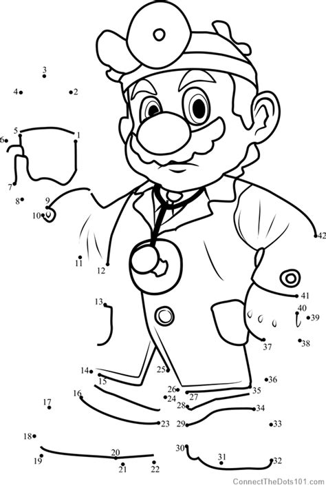 Dr Mario From Super Mario Dot To Dot Printable Worksheet Connect The