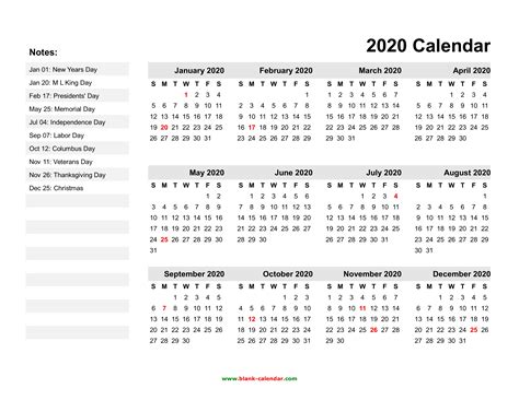 Year Calendar With Holidays In 2020 Free Printable Calendar Templates