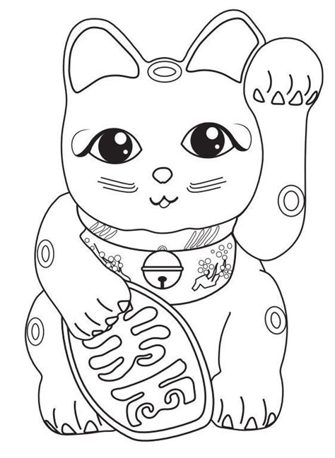 Happiness Cat Cat Coloring Page Lucky Cat Tattoo Chinese New Year
