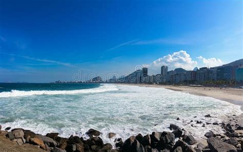Panoramic View Of Copacabana Beach In Rio De Janeiro Brazil Stock Image