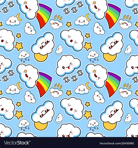 Seamless Pattern With Clouds Cute Kawaii Vector Image