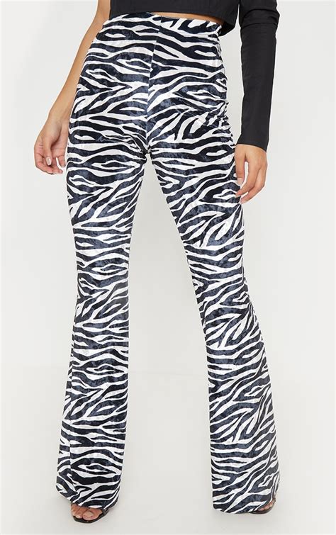 Zebra Crushed Velvet Pants Pants Prettylittlething Usa