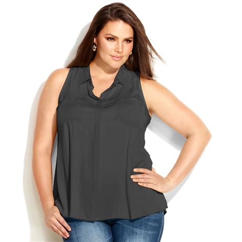 Inc International Concepts Plus Size Sleeveless Blouse In Gray Grey