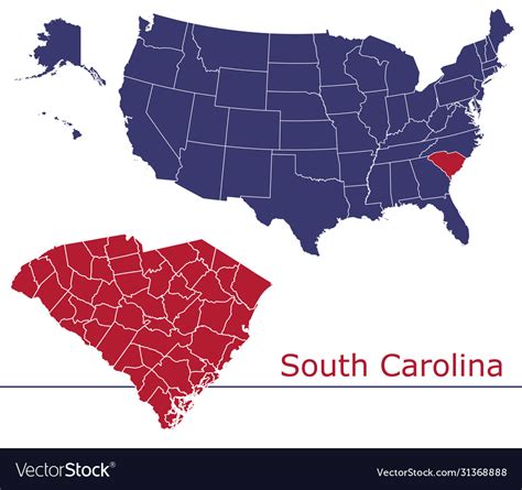 South Carolina Map Counties With Usa Map Vector Image