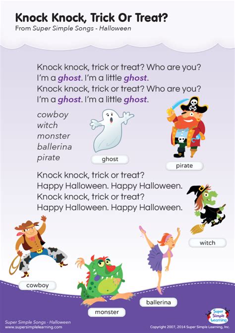 Knock Knock Trick Or Treat Lyrics Poster Super Simple