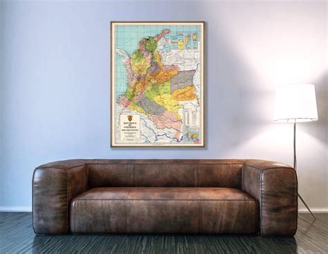 Colombia Wall Map Vintage Map Of Colombia Old Colombia Map Etsy
