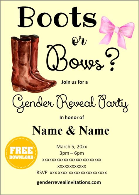 Boots Or Bows Gender Reveal Invitations Gender Reveal Invitations