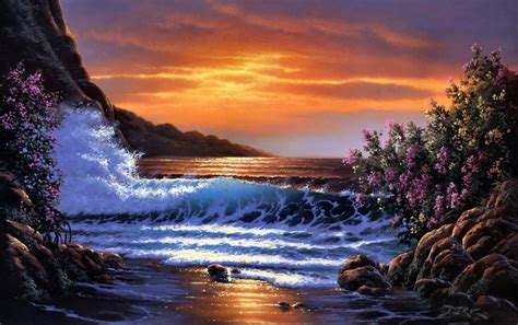 Sunset Ocean Wave Rocks Flower Wallpapers Sunset Ocean