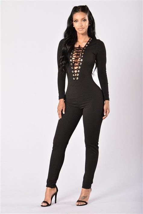 Women Deep V Neck Long Sleeve Lace Up Playsuit Romper Jumpsuit Bodysuit