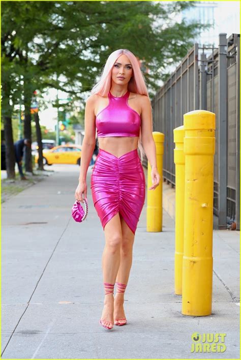 Full Sized Photo Of Megan Fox Shiny Pink Outfit Nyc Walk 16 Photo