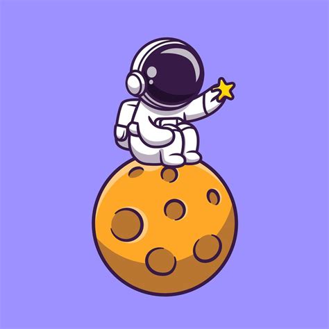 Cute Astronaut Sitting On Moon And Holding Star Cartoon Vector Icon