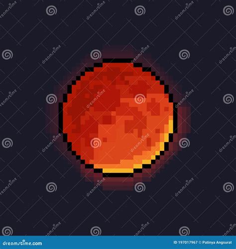 Pixel Art Cartoon Blood Moon With Glowing Light Stock Illustration