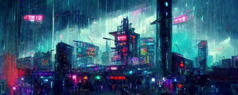 Premium Photo Anime City At Night With Neon Lights And People Walking