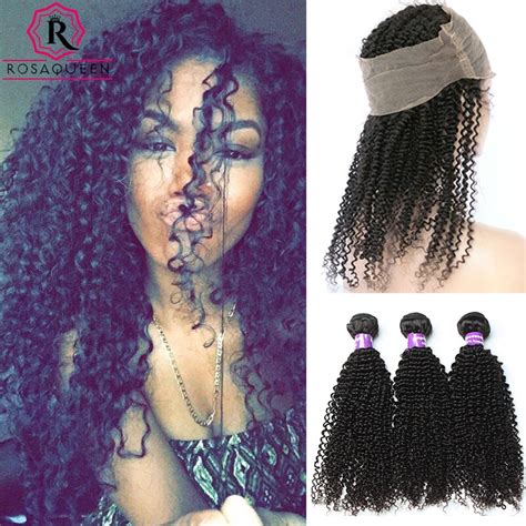 7a Raw Indian Kinky Curly Hair 360 Lace Frontal With Bundles Kinky