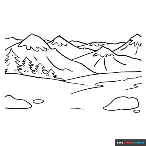 Mountains Coloring Page Easy Drawing Guides