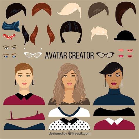 Flat Female Avatar Creator Vector Premium Download