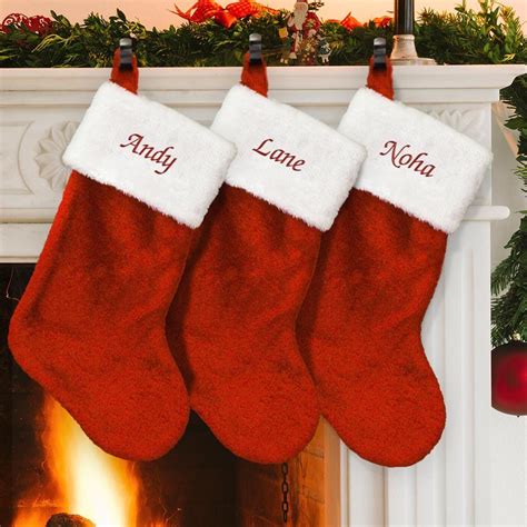 Red Plush Embroidered Christmas Stocking Christmas Stockings