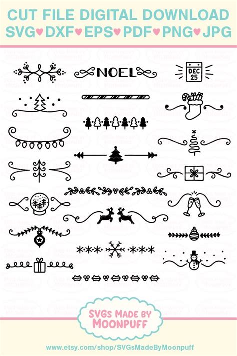 Hand Drawn Simple Holiday Dividers Clipart Festive Christmas Etsy