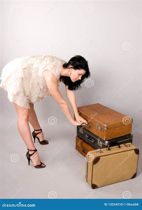 Beautiful Woman With Luggage Stock Photo Image Of Luggage Fashioned