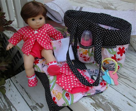 Doll Diaper Bag 9 Piece Set For Small Dolls Like American Girl Bitty