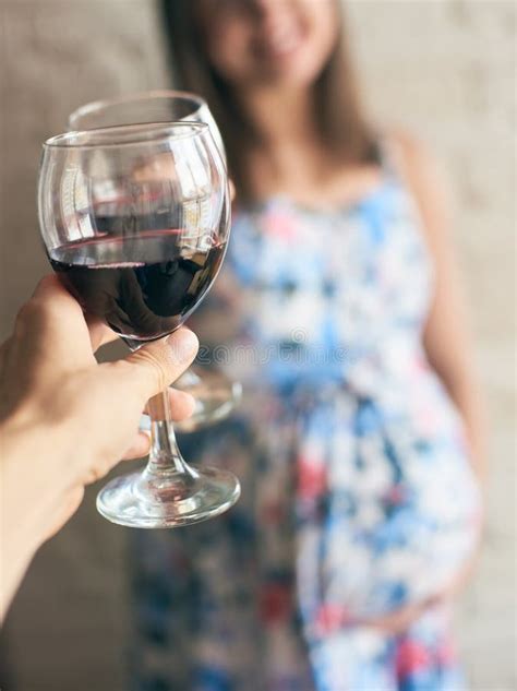 Pregnant Woman Keeping Glass Of Wine And Cheering Stock Image Image