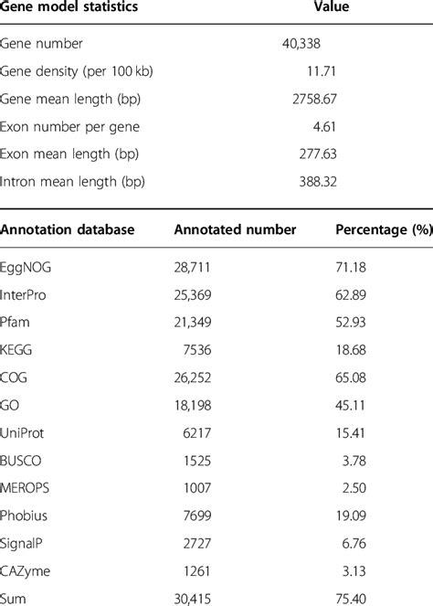 Statistics Of Gene Prediction And Functional Annotation For The Sweet