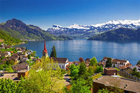 Village Weggis On Lake Lucerne In Switzerland Stock Image