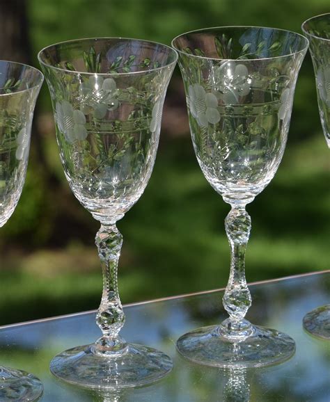 Vintage Etched Wine Glasses Set Of 4 Cambridge Lucia 1940s Tall