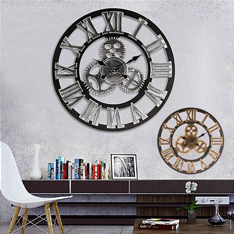 60cm 3d Retro Industrial Large Gear Wall Clock Rustic Wooden Luxury Art