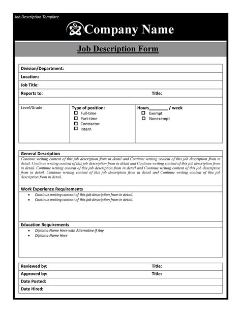 Free Printable Job Description Template