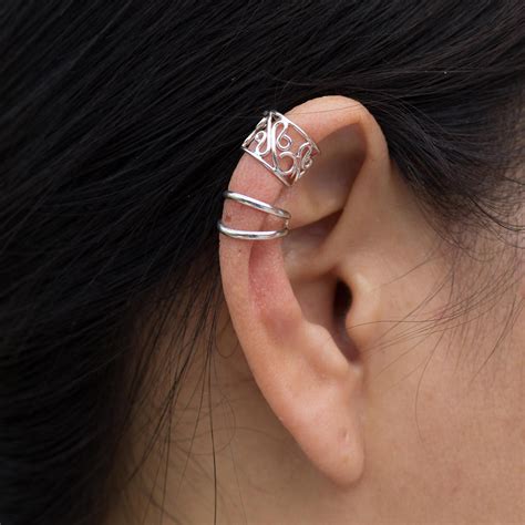 Unicef Market Sterling Silver Ear Cuff Earrings Pair Sleek Filigree