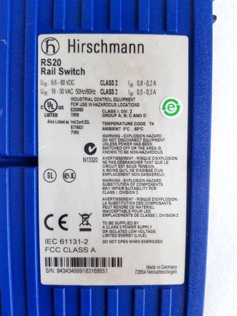 HIRSCHMANN RS 20 RAIL ETHERNET SWITCH 0C60C