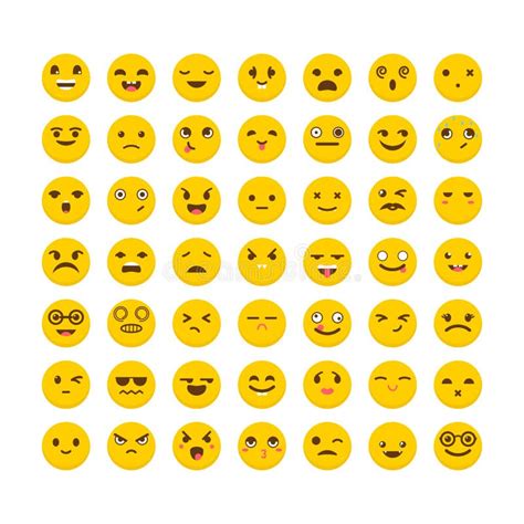 Set Of Cute Emoticons Emoji And Smile Icons On White Background Vector Illustration Stock
