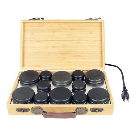 portable hot stone bamboo warmer massage heater kit with 12pcs basalt stones for body spa