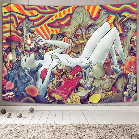 Amazon Com NYMB Psychedelic Tapestry Abstract Naked Girl Lying On Trippy Mushroom Wall