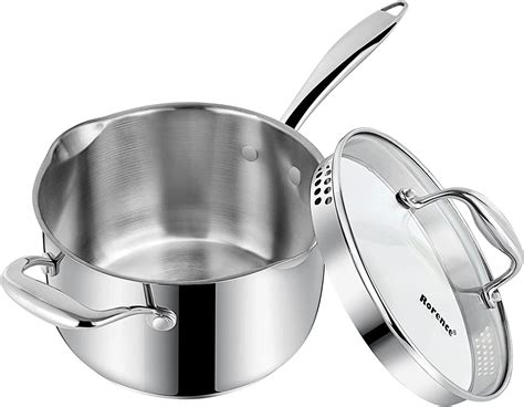 Rorence Stainless Steel Saucepan Sauce Pan With Pour Spout And Glass Lid
