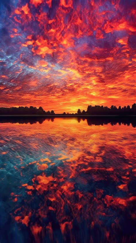 A Breathtaking Sunset Over A Tranquil Lake With Fiery Hues Painting