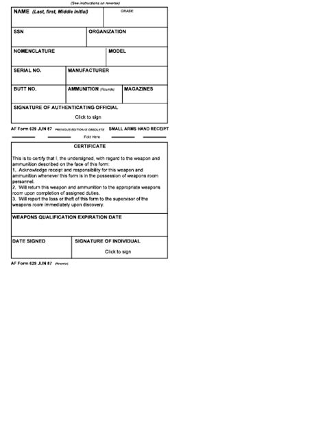 Af Form 629 Download Fillable Pdf Or Fill Online Small Arms Hand