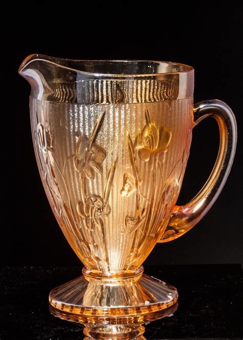 Jeanette Glass ~ Iris And Herringbone Pitcher In Marigold Carnival Glass Glass Collection