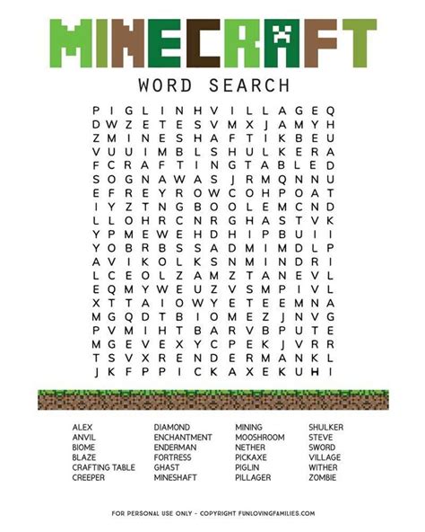 Minecraft Word Search Fun Loving Families Minecraft Printables Diy